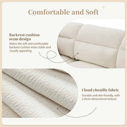 Canapé d'angle convertible moderne en forme de L, 5 places, avec pouf amovible et 5 coussins, en tissu chenille moelleux.