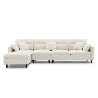 Canapé d'angle convertible moderne en forme de L, 5 places, avec pouf amovible et 5 coussins, en tissu chenille moelleux.