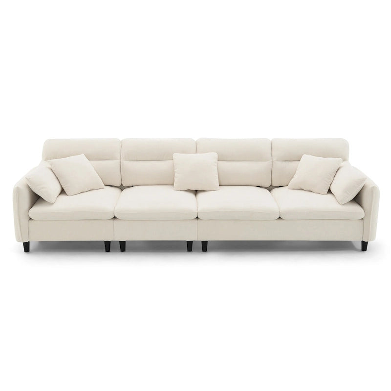 Canapé d'angle convertible moderne en forme de L, 5 places, avec pouf amovible et 5 coussins, en tissu chenille moelleux.