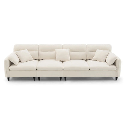 Canapé d'angle convertible moderne en forme de L, 5 places, avec pouf amovible et 5 coussins, en tissu chenille moelleux.