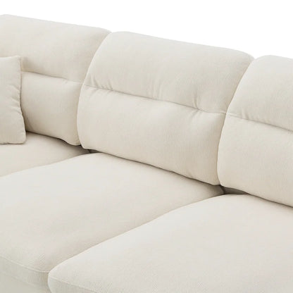 Canapé d'angle convertible moderne en forme de L, 5 places, avec pouf amovible et 5 coussins, en tissu chenille moelleux.