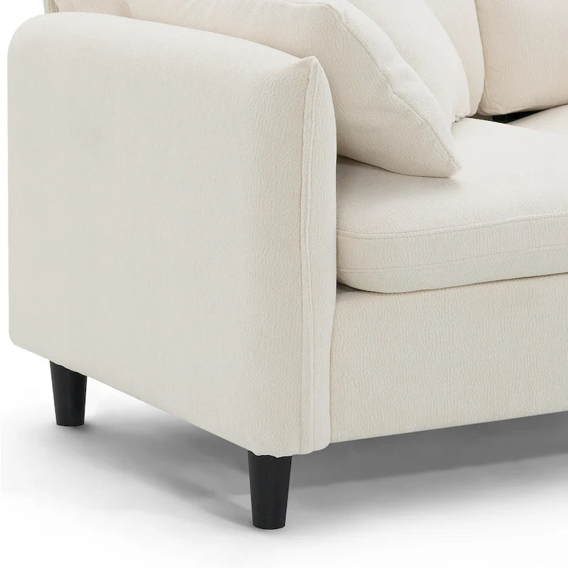 Canapé d'angle convertible moderne en forme de L, 5 places, avec pouf amovible et 5 coussins, en tissu chenille moelleux.