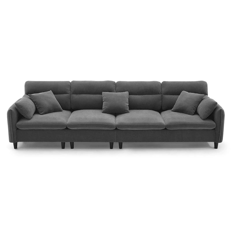 Canapé d'angle convertible moderne en forme de L, 5 places, avec pouf amovible et 5 coussins, en tissu chenille moelleux.