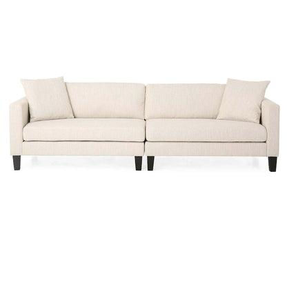 Canapé 3 places beige moderne 101 avec pieds en bois et deux coussins pour salon