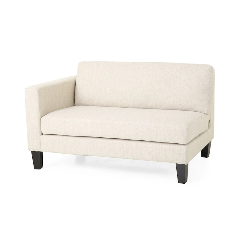Canapé 3 places beige moderne 101 avec pieds en bois et deux coussins pour salon
