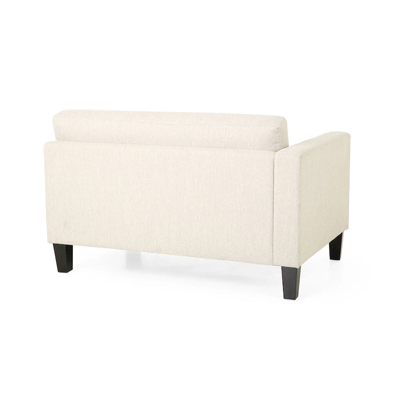 Canapé 3 places beige moderne 101 avec pieds en bois et deux coussins pour salon