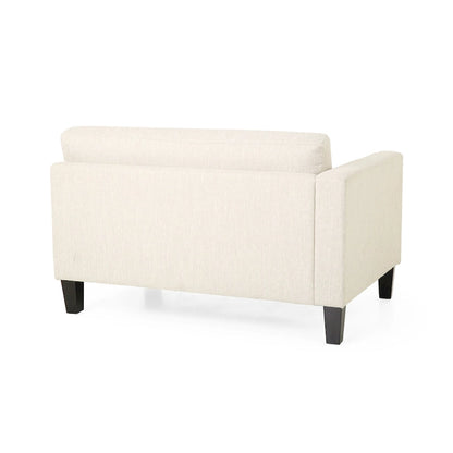 Canapé 3 places beige moderne 101 avec pieds en bois et deux coussins pour salon