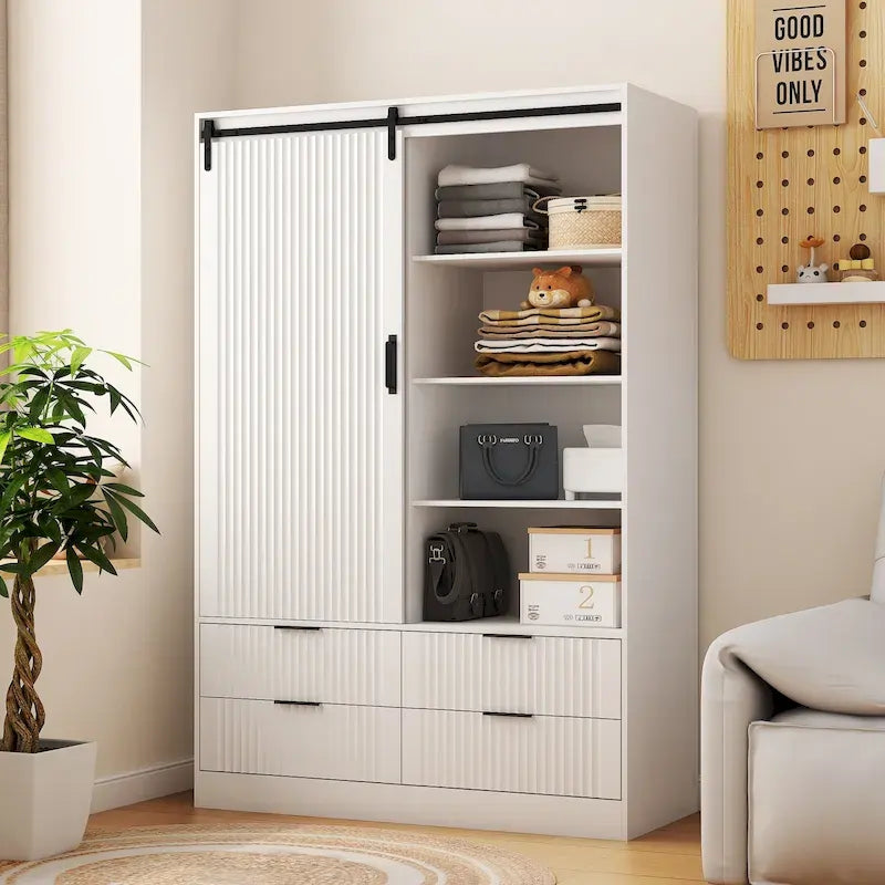 Armoire moderne 47.24 avec penderie, tiroirs et étagères ouvertes pour chambre à coucher