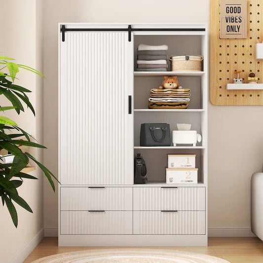 Armoire moderne 47.24 avec penderie, tiroirs et étagères ouvertes pour chambre à coucher