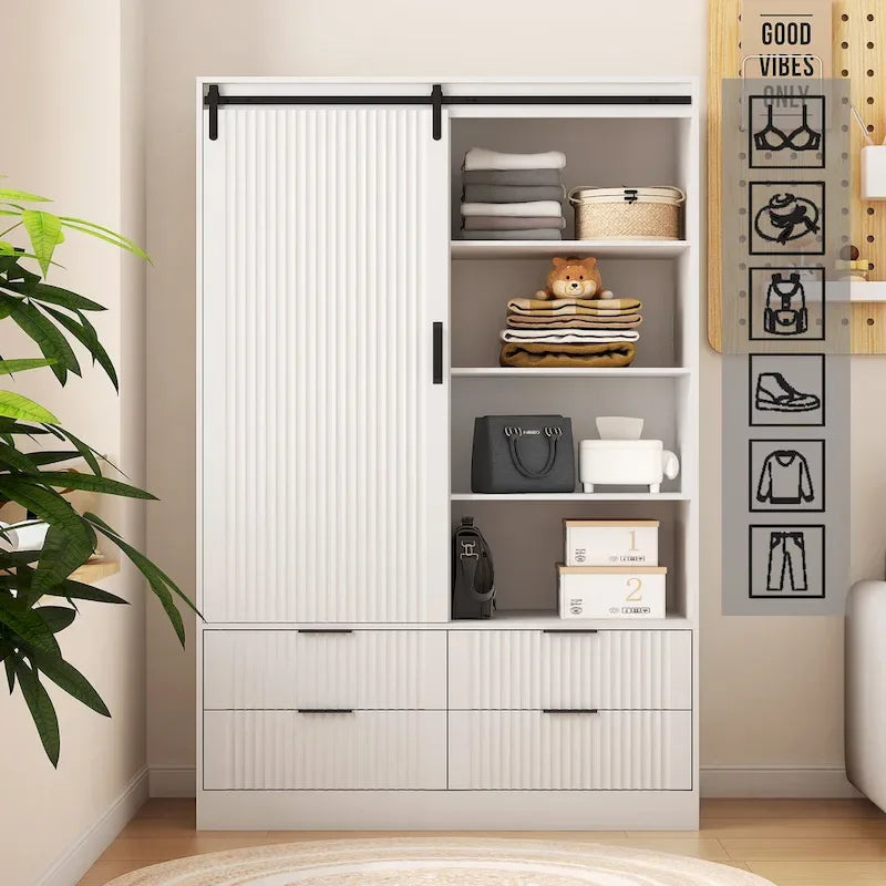 Armoire moderne 47.24 avec penderie, tiroirs et étagères ouvertes pour chambre à coucher