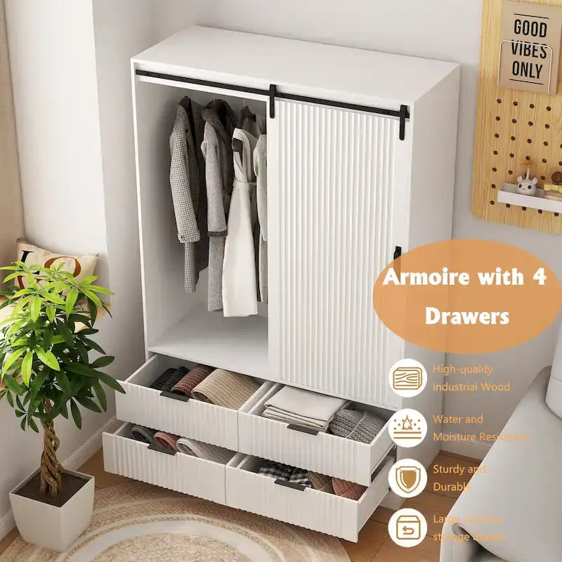 Armoire moderne 47.24 avec penderie, tiroirs et étagères ouvertes pour chambre à coucher
