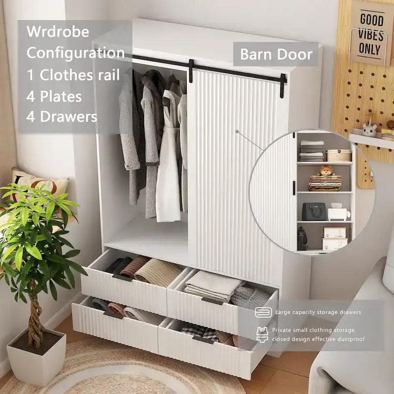 Armoire moderne 47.24 avec penderie, tiroirs et étagères ouvertes pour chambre à coucher