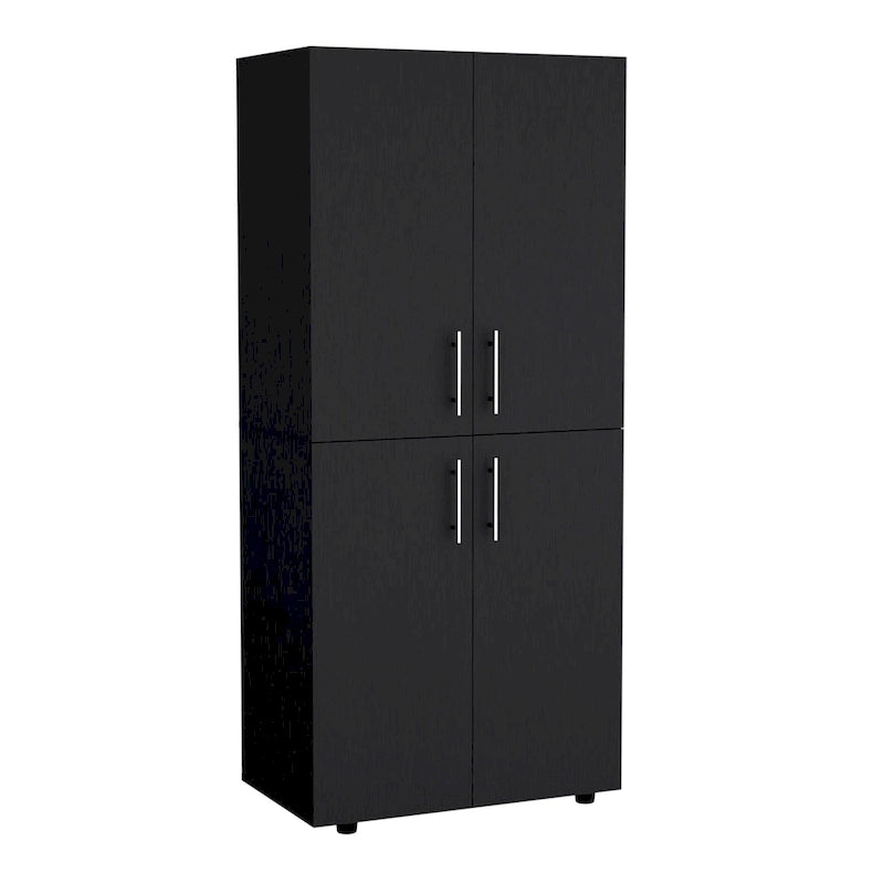 Armoire moderne à quatre portes de 31,5 pouces avec six étagères et deux tringles pour chambre à coucher
