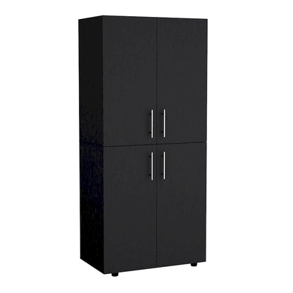Armoire moderne à quatre portes de 31,5 pouces avec six étagères et deux tringles pour chambre à coucher