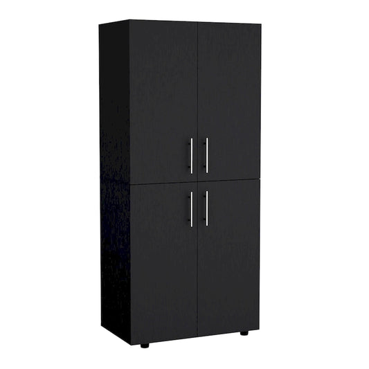 Armoire moderne à quatre portes de 31,5 pouces avec six étagères et deux tringles pour chambre à coucher