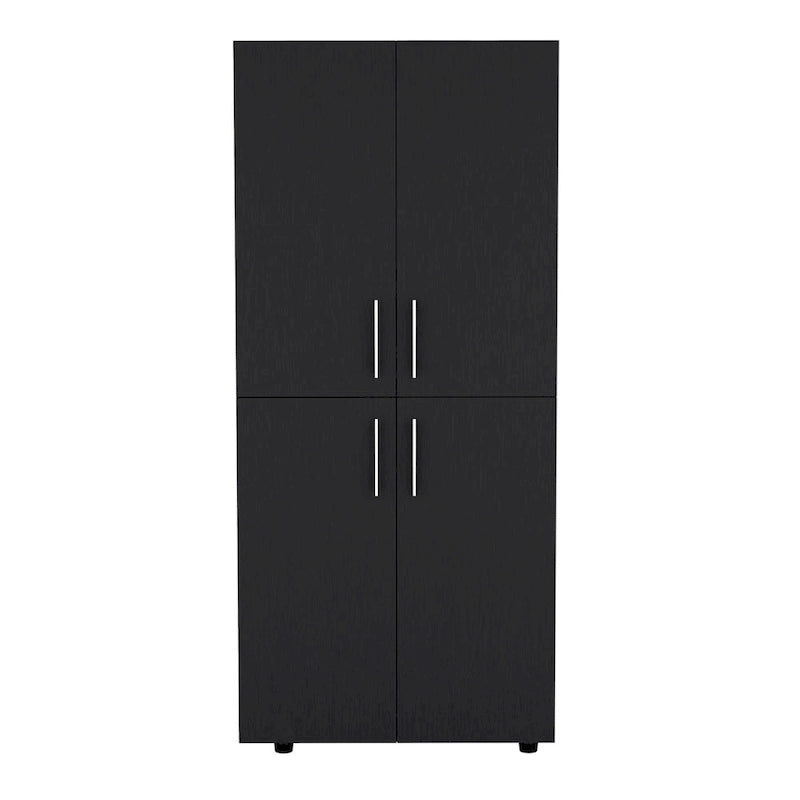 Armoire moderne à quatre portes de 31,5 pouces avec six étagères et deux tringles pour chambre à coucher