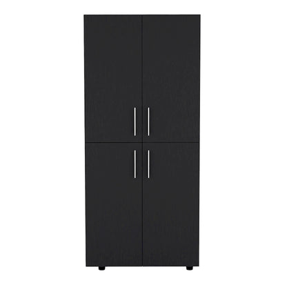 Armoire moderne à quatre portes de 31,5 pouces avec six étagères et deux tringles pour chambre à coucher