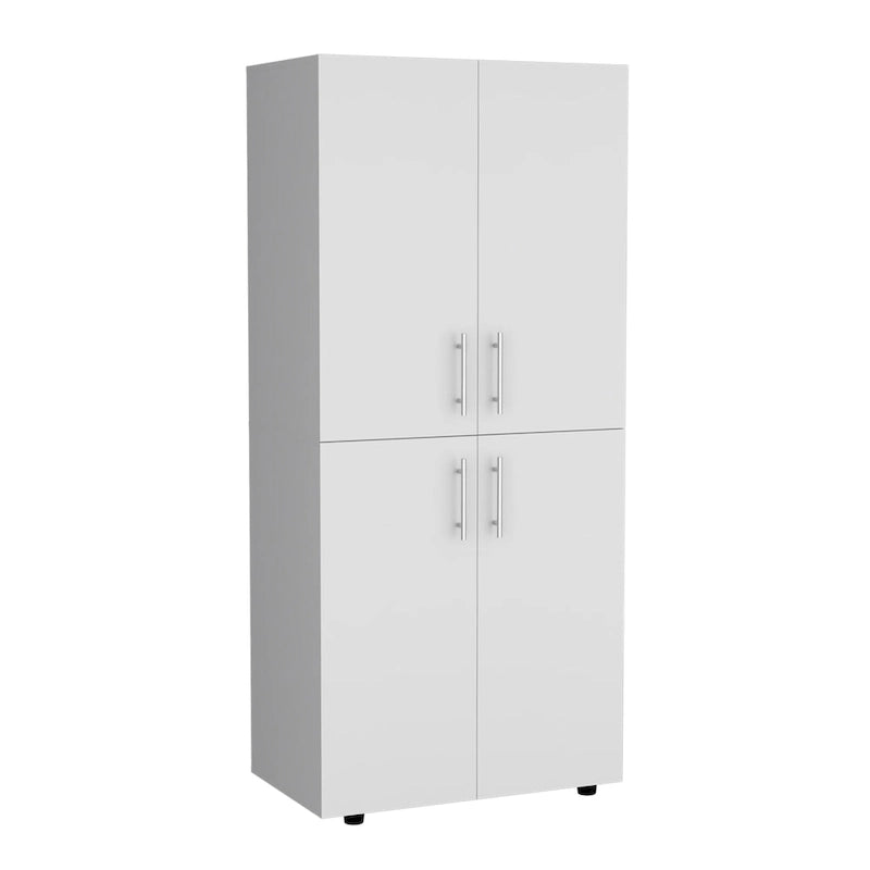 Armoire moderne à quatre portes de 31,5 pouces avec six étagères et deux tringles pour chambre à coucher