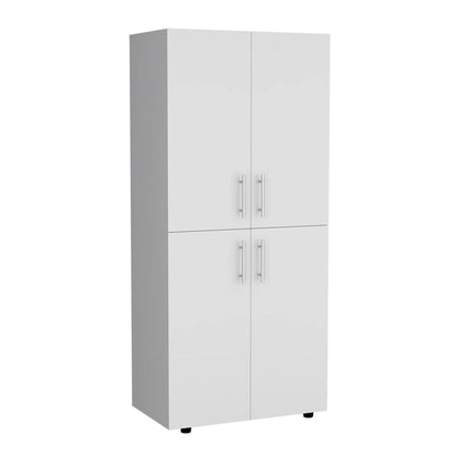 Armoire moderne à quatre portes de 31,5 pouces avec six étagères et deux tringles pour chambre à coucher