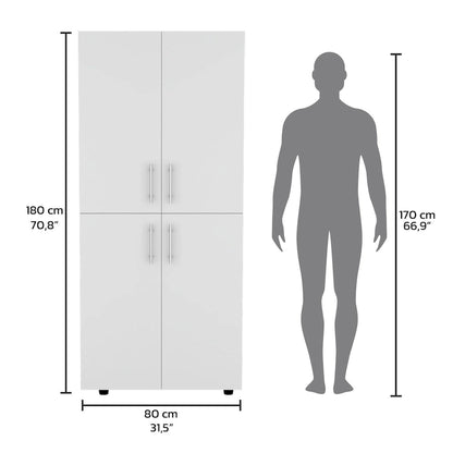 Armoire moderne à quatre portes de 31,5 pouces avec six étagères et deux tringles pour chambre à coucher