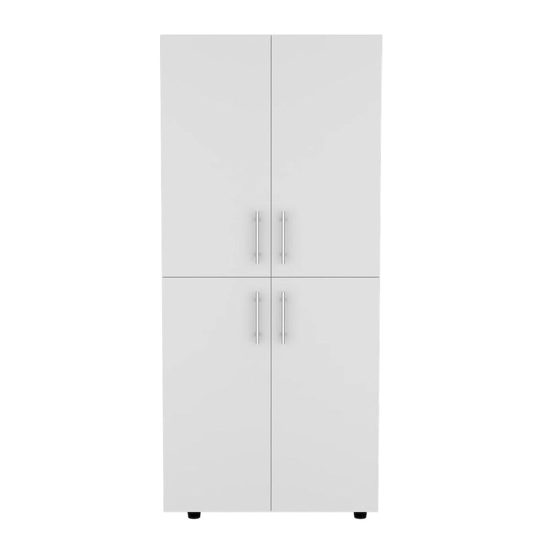 Armoire moderne à quatre portes de 31,5 pouces avec six étagères et deux tringles pour chambre à coucher