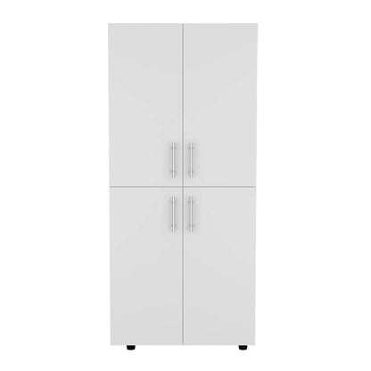 Armoire moderne à quatre portes de 31,5 pouces avec six étagères et deux tringles pour chambre à coucher