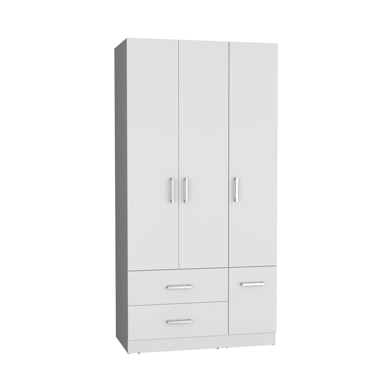 Armoire moderne à quatre portes de 18,7 pouces avec tringle, deux tiroirs et six étagères