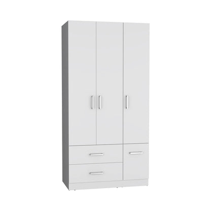 Armoire moderne à quatre portes de 18,7 pouces avec tringle, deux tiroirs et six étagères