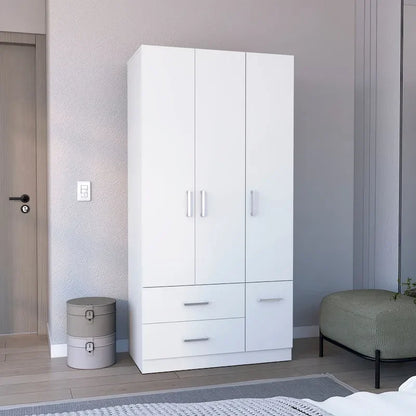 Armoire moderne à quatre portes de 18,7 pouces avec tringle, deux tiroirs et six étagères