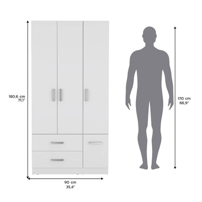 Armoire moderne à quatre portes de 18,7 pouces avec tringle, deux tiroirs et six étagères