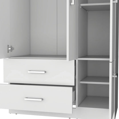 Armoire moderne à quatre portes de 18,7 pouces avec tringle, deux tiroirs et six étagères