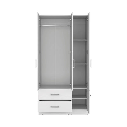 Armoire moderne à quatre portes de 18,7 pouces avec tringle, deux tiroirs et six étagères