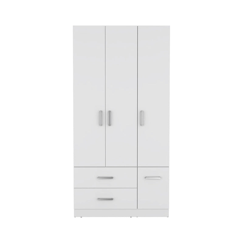 Armoire moderne à quatre portes de 18,7 pouces avec tringle, deux tiroirs et six étagères