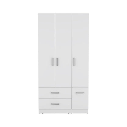 Armoire moderne à quatre portes de 18,7 pouces avec tringle, deux tiroirs et six étagères