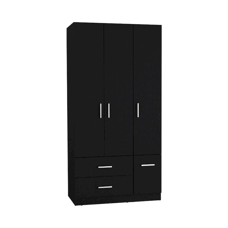 Armoire moderne à quatre portes de 18,7 pouces avec tringle, deux tiroirs et six étagères