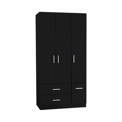 Armoire moderne à quatre portes de 18,7 pouces avec tringle, deux tiroirs et six étagères