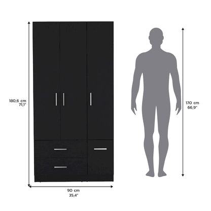 Armoire moderne à quatre portes de 18,7 pouces avec tringle, deux tiroirs et six étagères