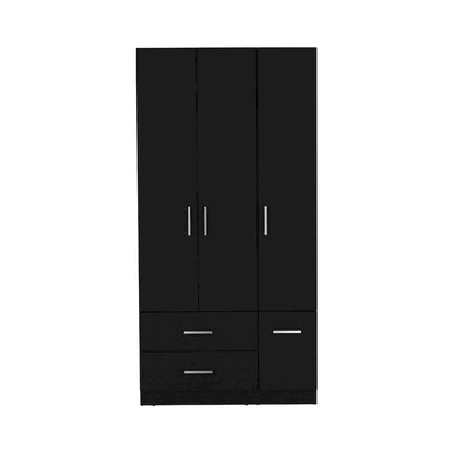 Armoire moderne à quatre portes de 18,7 pouces avec tringle, deux tiroirs et six étagères