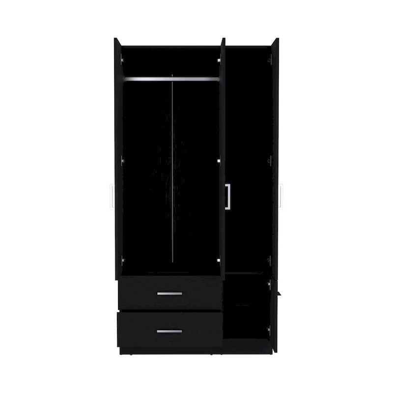 Armoire moderne à quatre portes de 18,7 pouces avec tringle, deux tiroirs et six étagères