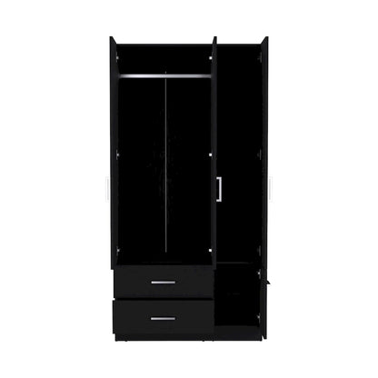 Armoire moderne à quatre portes de 18,7 pouces avec tringle, deux tiroirs et six étagères