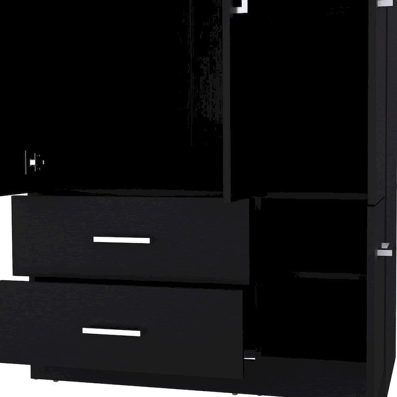 Armoire moderne à quatre portes de 18,7 pouces avec tringle, deux tiroirs et six étagères