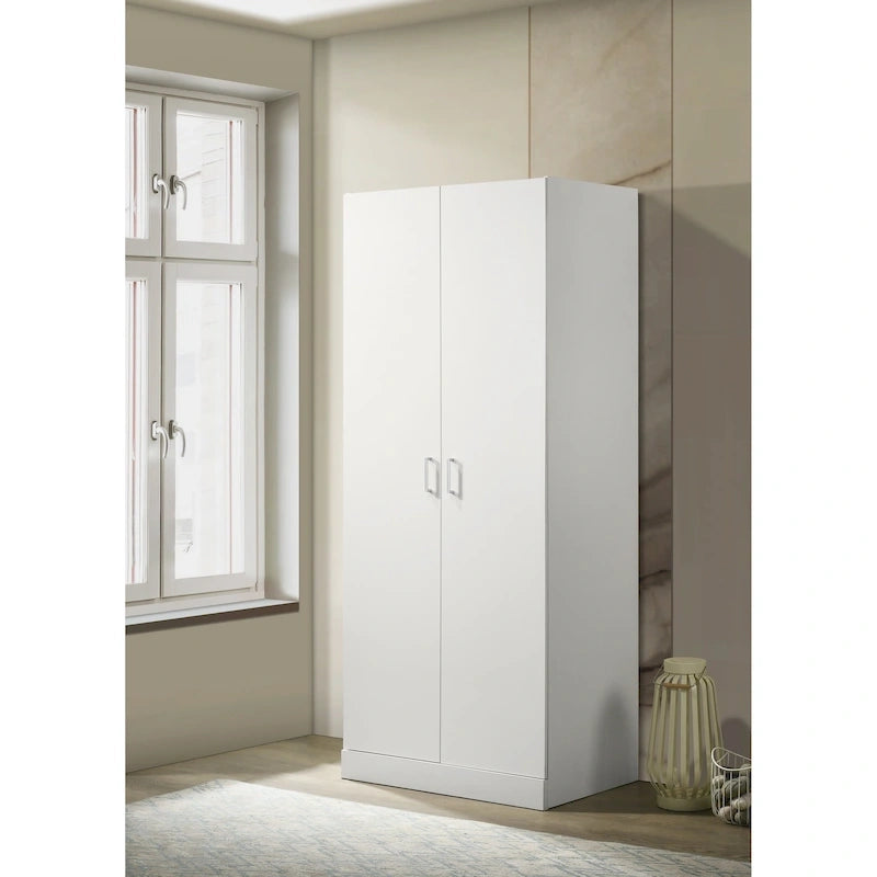 Armoire moderne à double porte de 19 pouces avec étagère de rangement et tringle à vêtements pour chambre à coucher