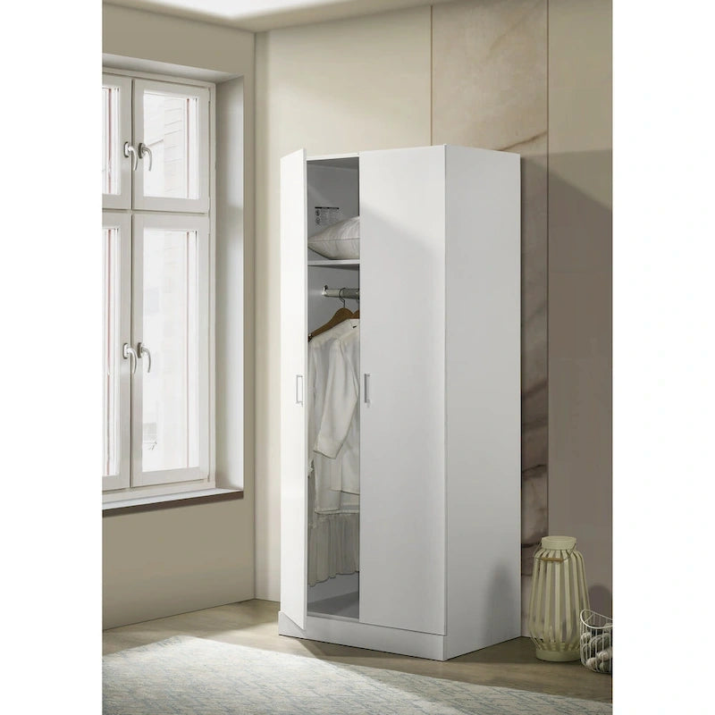 Armoire moderne à double porte de 19 pouces avec étagère de rangement et tringle à vêtements pour chambre à coucher