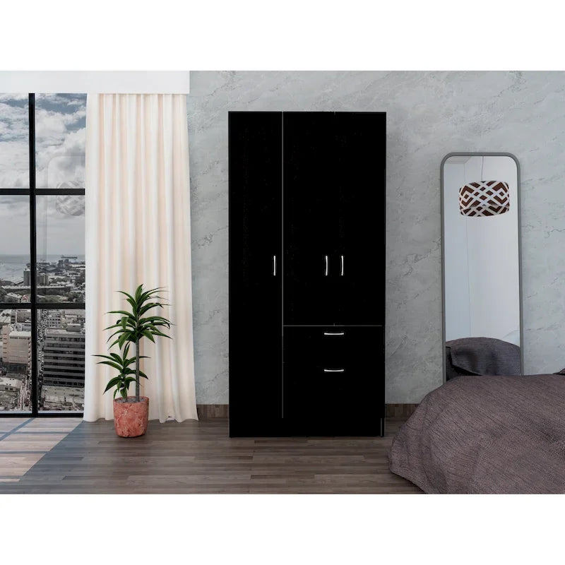 Armoire moderne à double porte de 18,5 pouces avec tringle métallique, un tiroir et cinq étagères