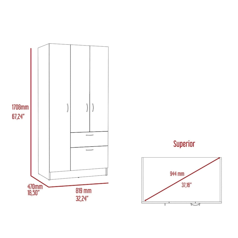 Armoire moderne à double porte de 18,5 pouces avec tringle métallique, un tiroir et cinq étagères