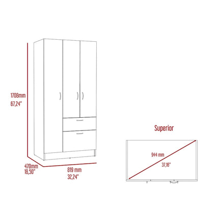Armoire moderne à double porte de 18,5 pouces avec tringle métallique, un tiroir et cinq étagères