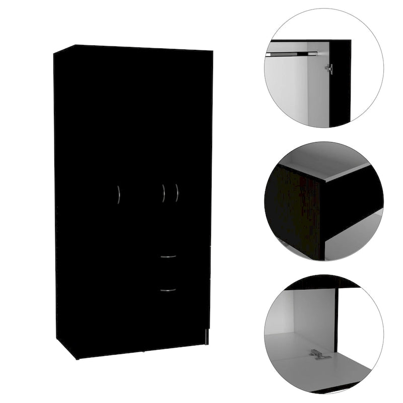 Armoire moderne à double porte de 18,5 pouces avec tringle métallique, un tiroir et cinq étagères