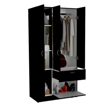 Armoire moderne à double porte de 18,5 pouces avec tringle métallique, un tiroir et cinq étagères
