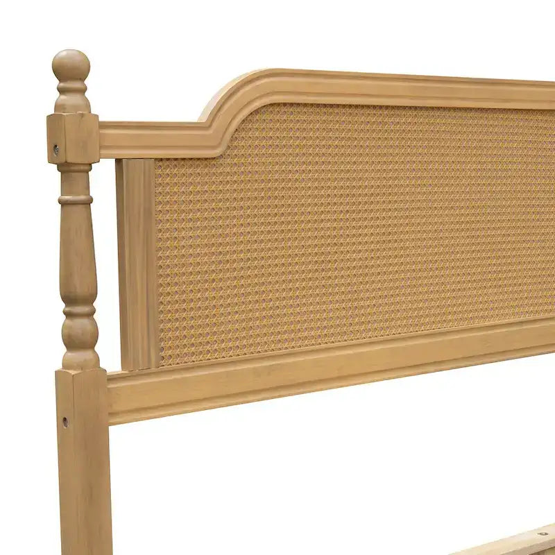 Lit plateforme traditionnel King Size avec tête et pied de lit en rotin