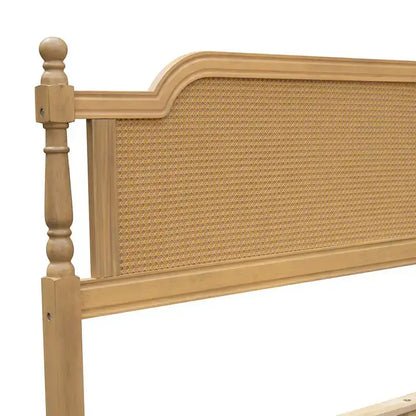 Lit plateforme traditionnel King Size avec tête et pied de lit en rotin